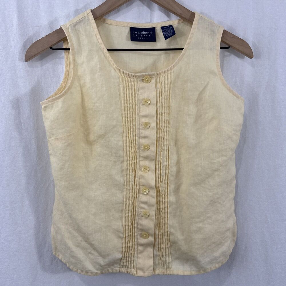Liz Claiborne Lizsport Butter Yellow Pintuck Irish Linen Top Womens Sz 2P Beach